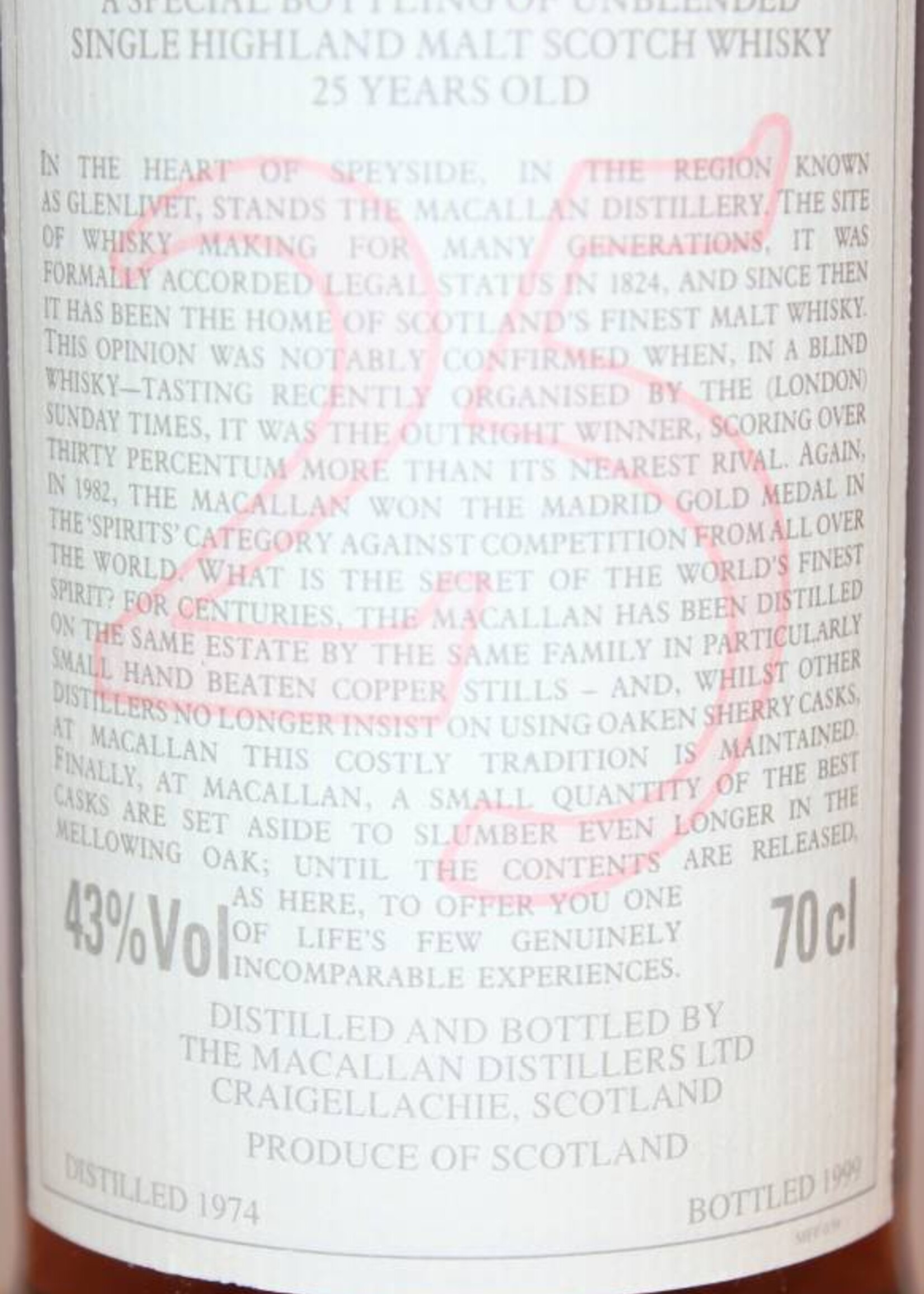 The Macallan Macallan 25 Years Old 1974 1999 The Anniversary Malt 43% (in OWC)
