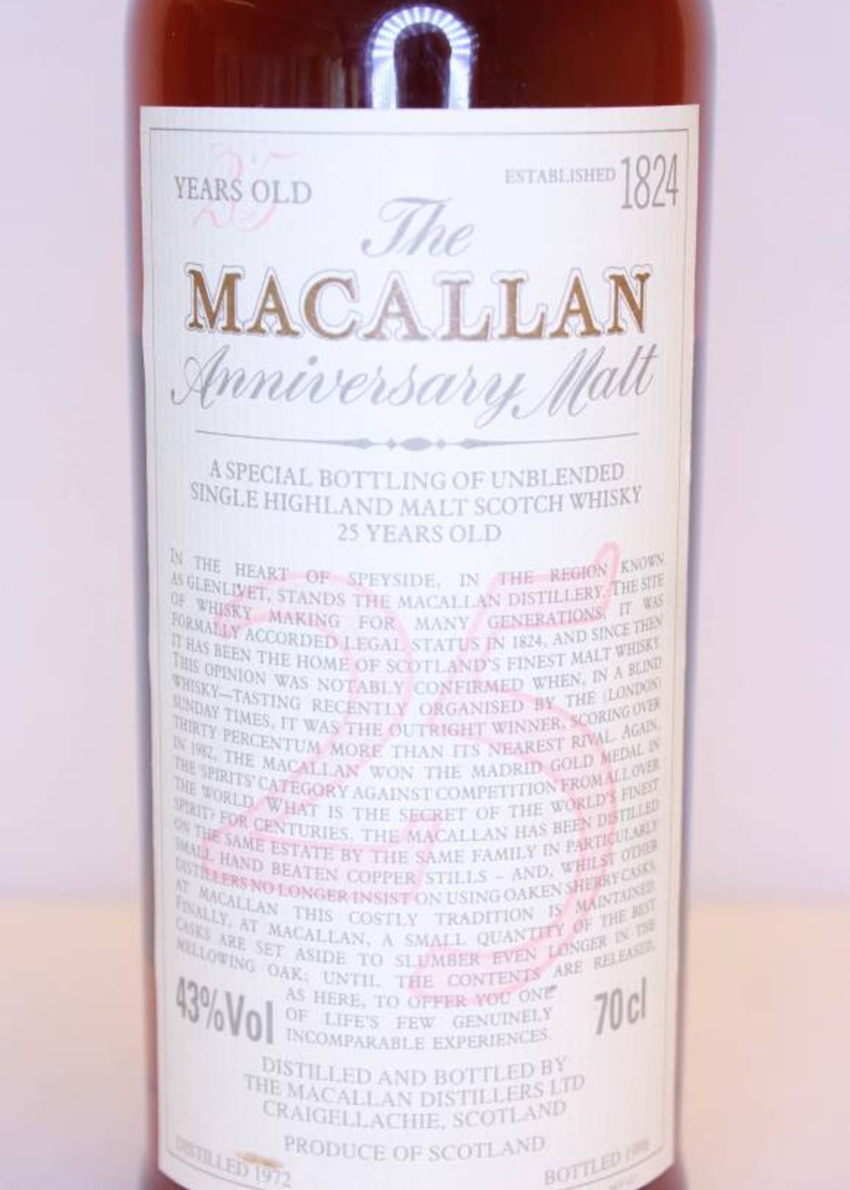 The Macallan Macallan 25 Years Old 1972 1998 The Anniversary Malt 43% (without wooden box)