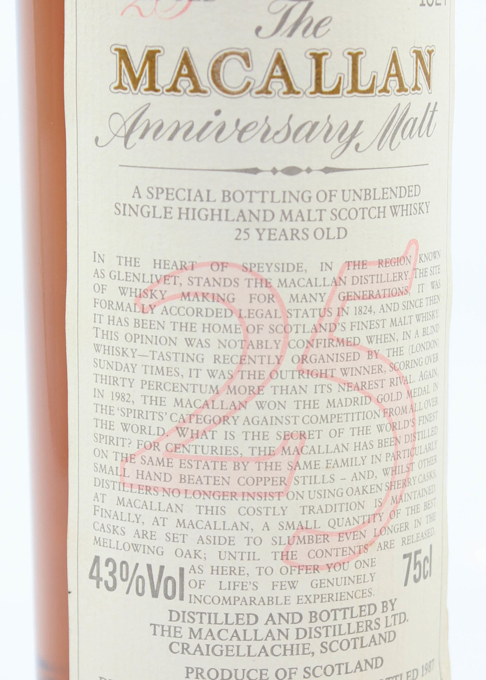 The Macallan Macallan 25 Years Old Anniversary Malt 1962 1987 43% 750ml