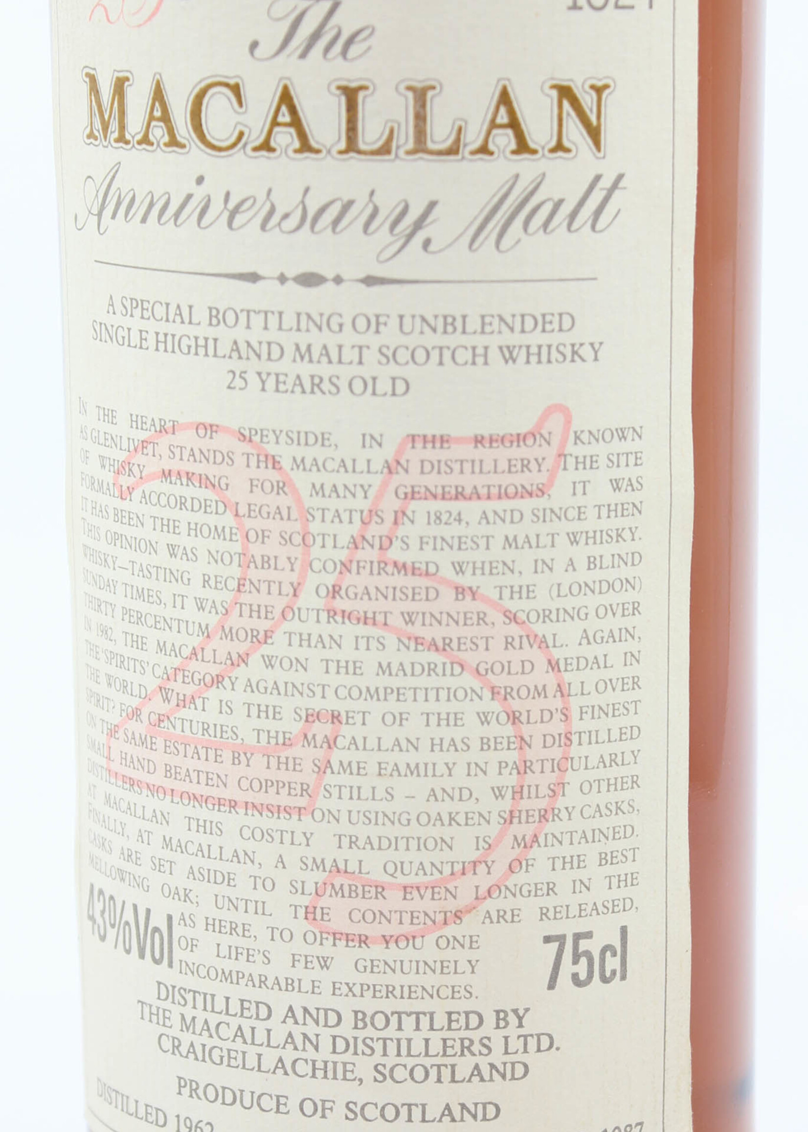 The Macallan Macallan 25 Years Old Anniversary Malt 1962 1987 43% 750ml