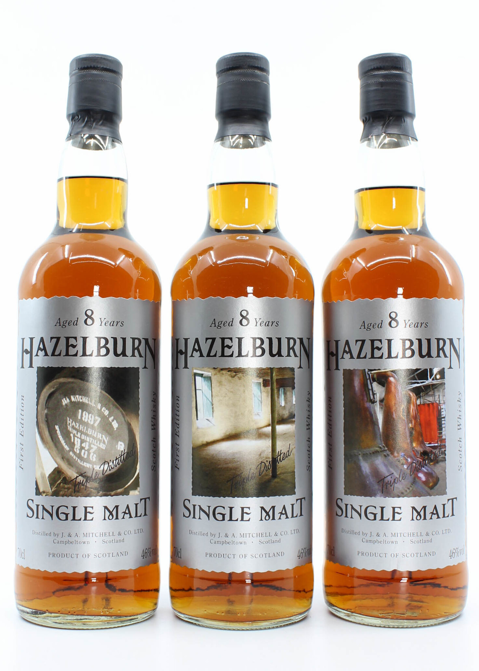Springbank Hazelburn 8 Years Old 1997 2005 First Edition - Barrel, Malting and Stills set 46% 700 ml (full set)