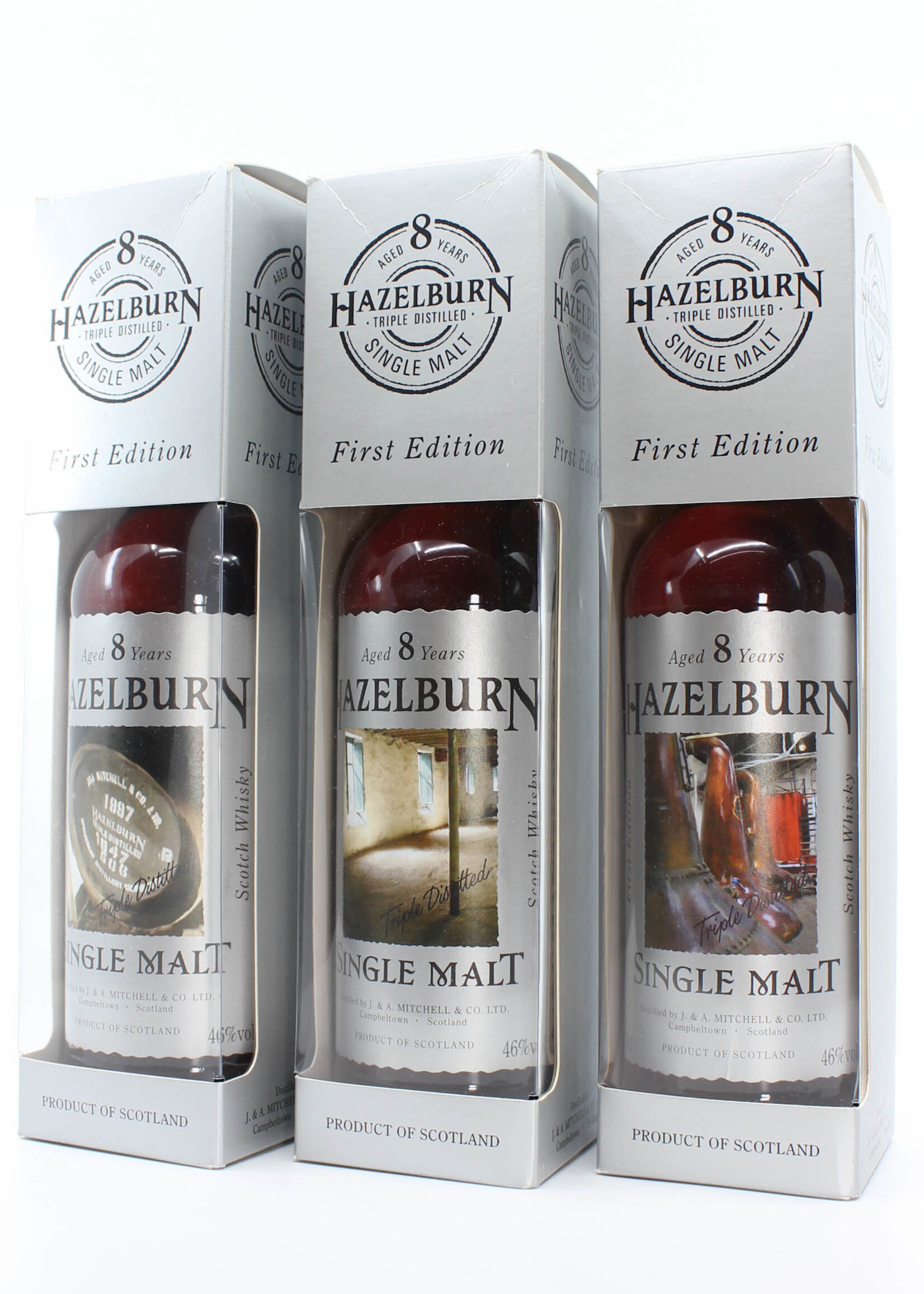 Springbank Hazelburn 8 Years Old 1997 2005 First Edition - Barrel, Malting and Stills set 46% 700 ml (full set)