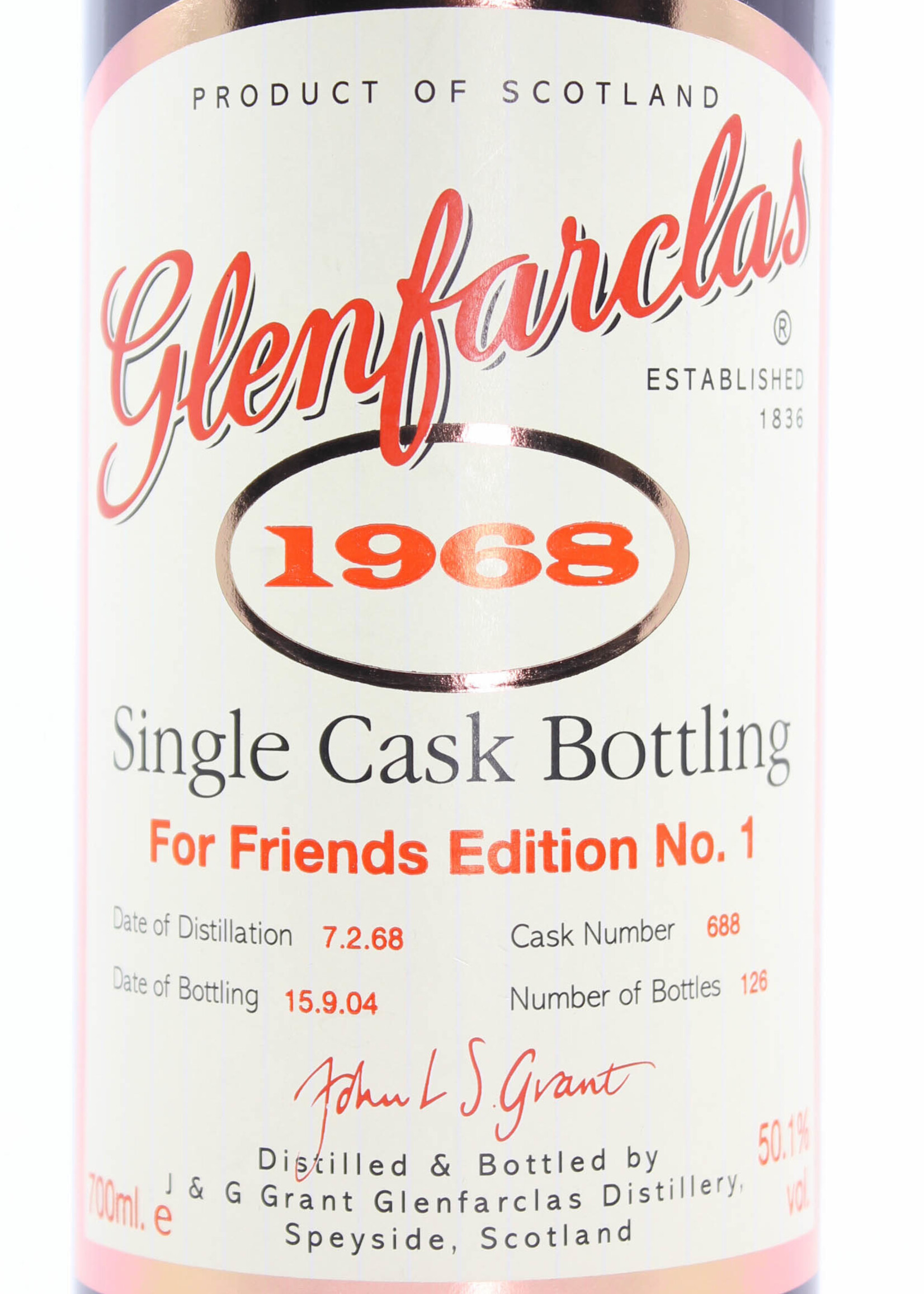 Glenfarclas Glenfarclas 36 Years Old 1968 2004 - Cask 688 - For Friends Edition No. 1 50.1% (1 of 126)
