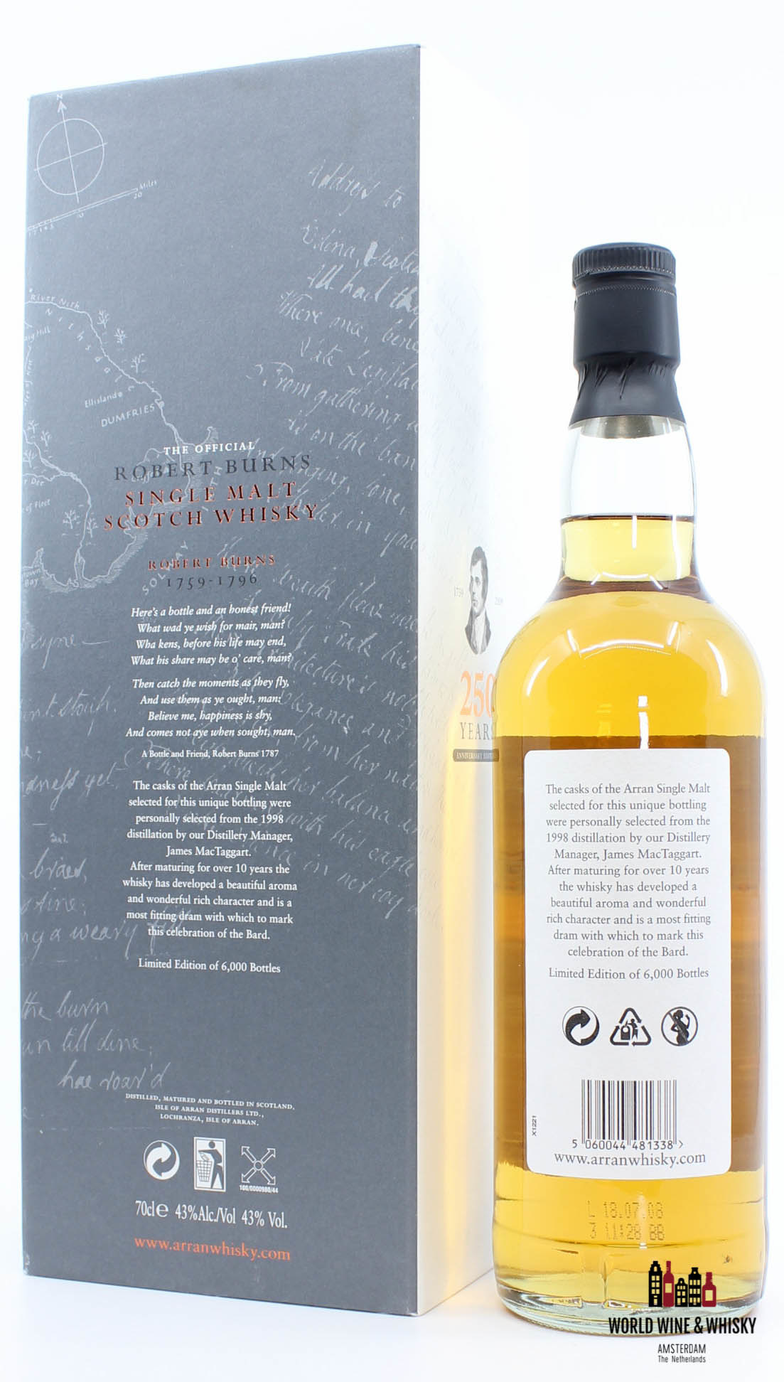 Arran 10 Years Old 1998 08 Robert Burns 250 Years Anniversary 43 World Wine Whisky