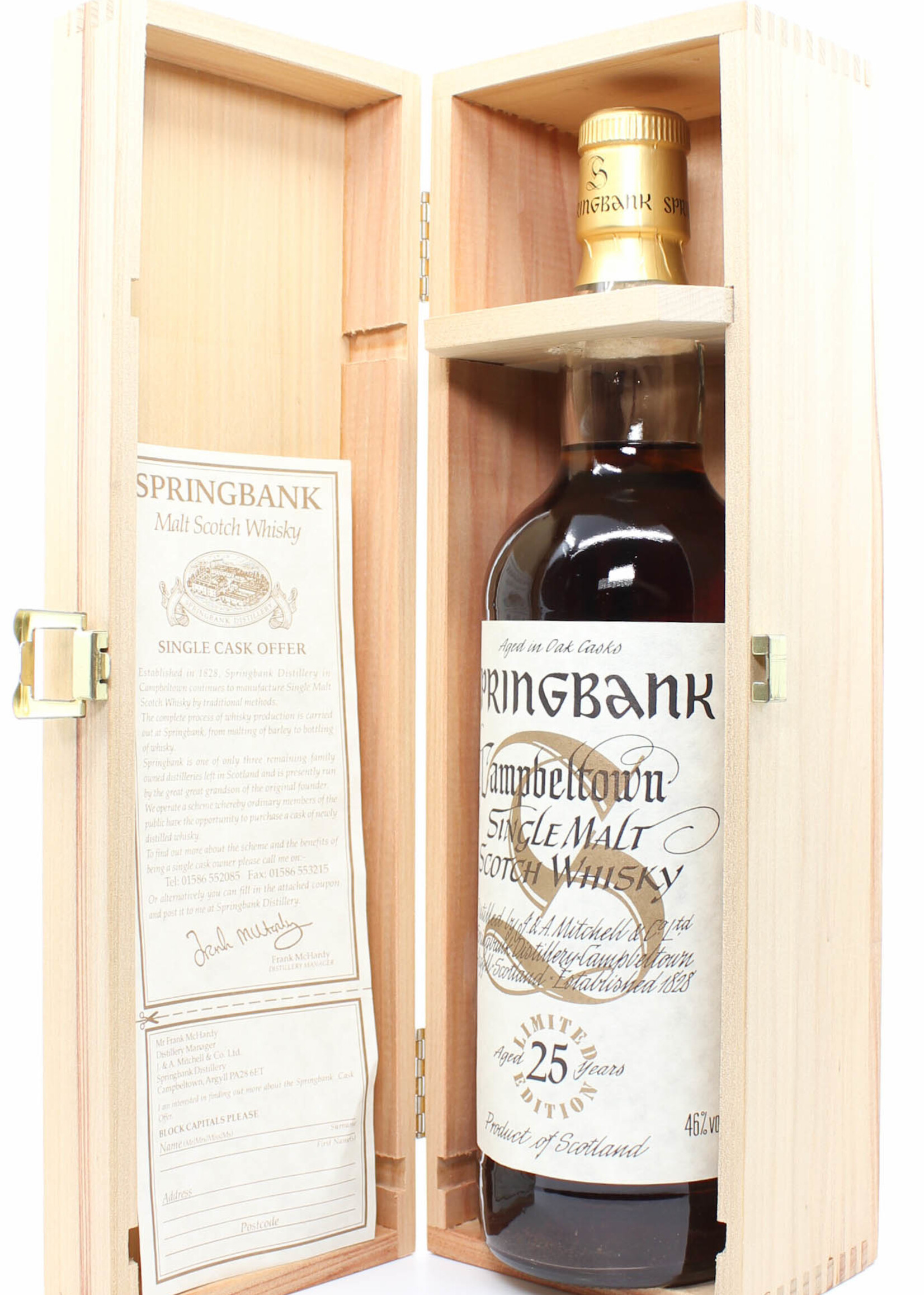 Springbank Springbank 25 Years Old 1998 - Millennium Bottling Limited Edition - Big Golden S 46%