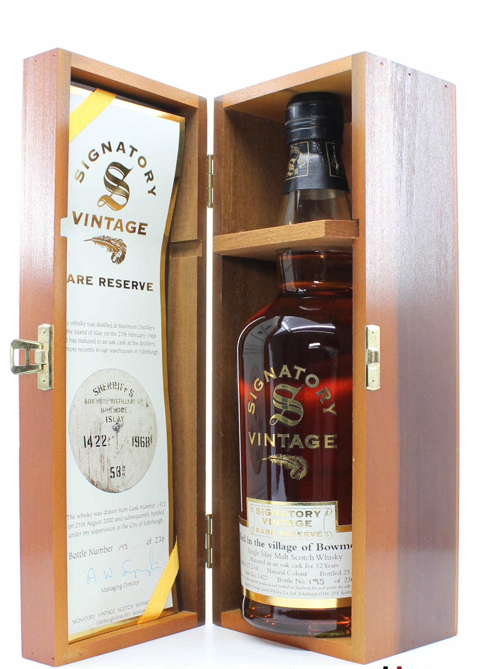 Bowmore Bowmore 32 Years Old 1968 2000 - Cask 1422 - Signatory Vintage - Rare Reserve 46% (1 of 236)