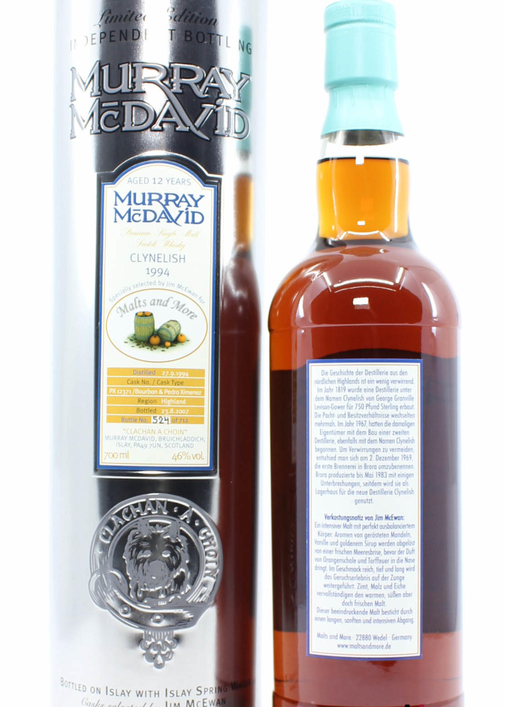 Clynelish Clyneslish 12 Years Old 1994 2007 - Cask PX12371 - Malts and More - Murray McDavid 46% (1 of 712)