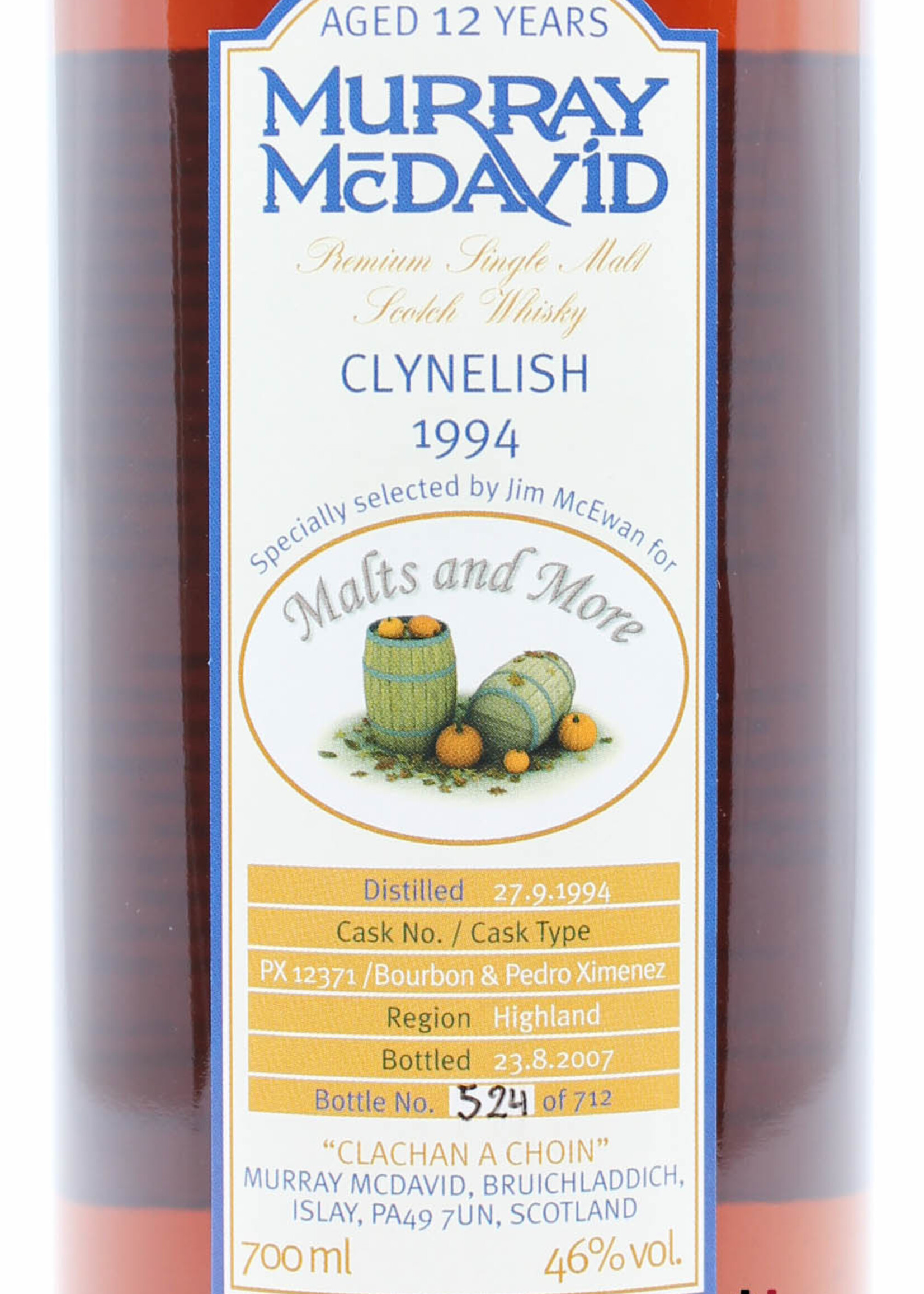 Clynelish Clyneslish 12 Years Old 1994 2007 - Cask PX12371 - Malts and More - Murray McDavid 46% (1 of 712)