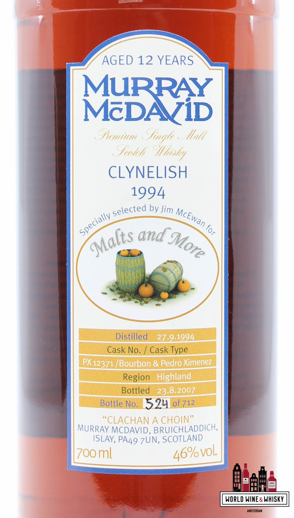 Clynelish Clyneslish 12 Years Old 1994 2007 - Cask PX12371 - Malts and More - Murray McDavid 46% (1 of 712)