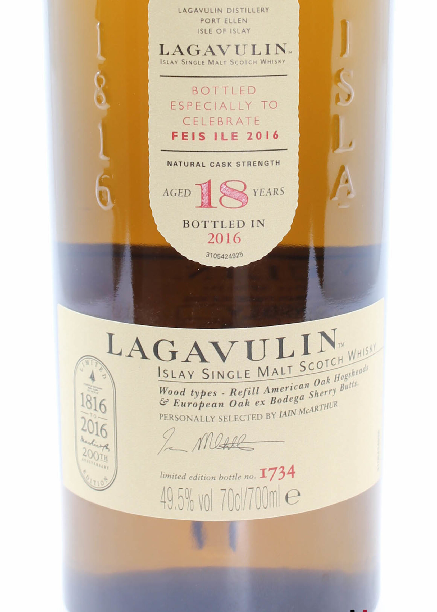 Lagavulin Lagavulin 18 Years Old 2016 - Feis Ile 2016 - 200th Anniversary 49.5% (1 of 6000)