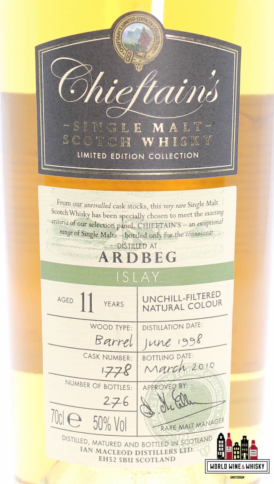 Ardbeg Ardbeg 11 Years Old 1998 2010 - Cask 1778 - Chieftain's Choice - Ian Macleod 50% (1 of 276)