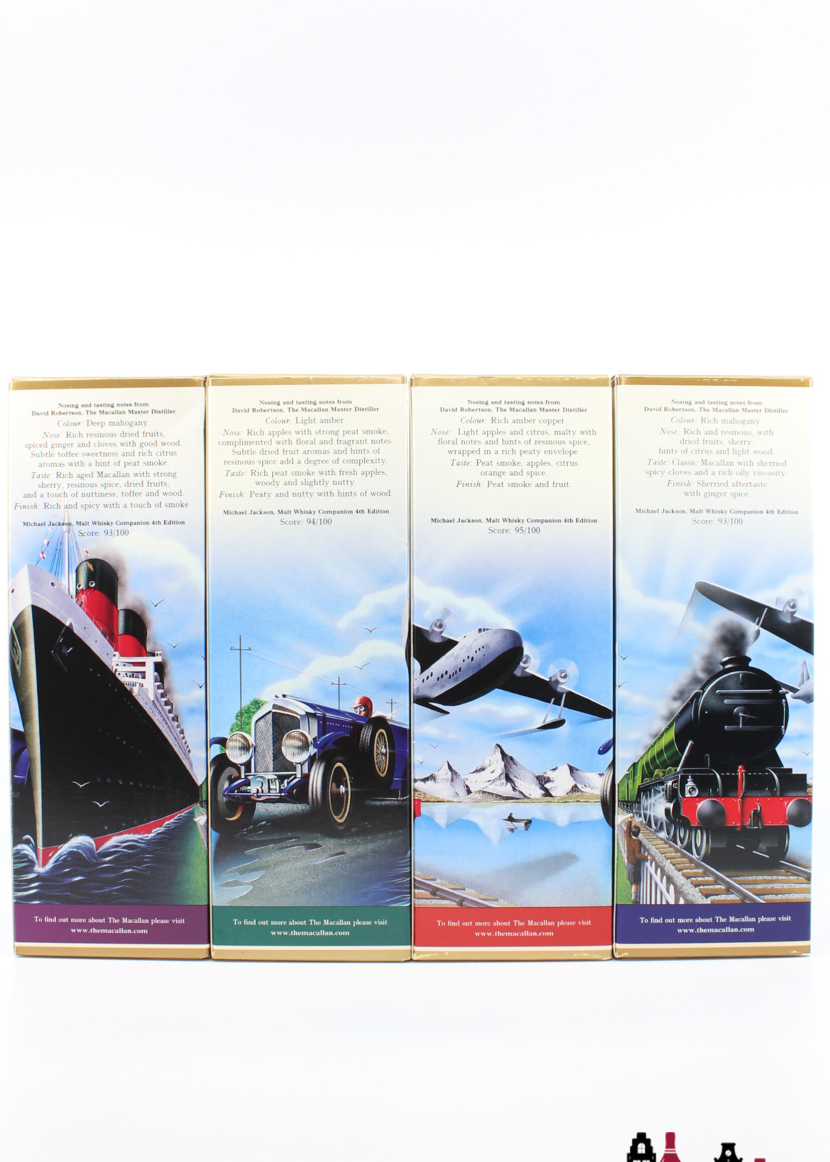 The Macallan Macallan Travel Series set: 1920's (Twenties), 1930's (Thirties), 1940's (Forties), 1950's (Fifties) 40% (Full set)