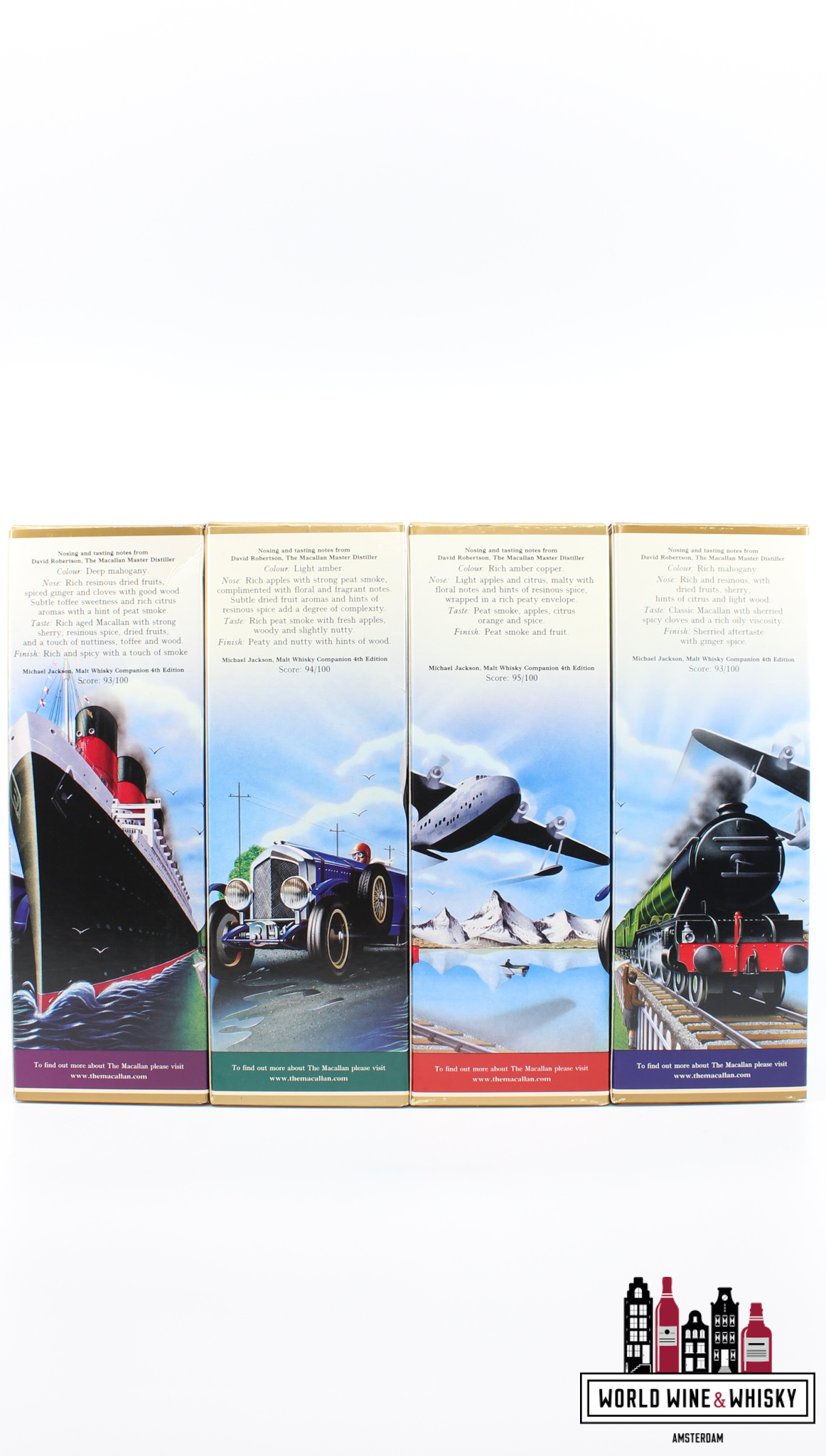The Macallan Macallan Travel Series set: 1920's (Twenties), 1930's (Thirties), 1940's (Forties), 1950's (Fifties) 40% (Full set)
