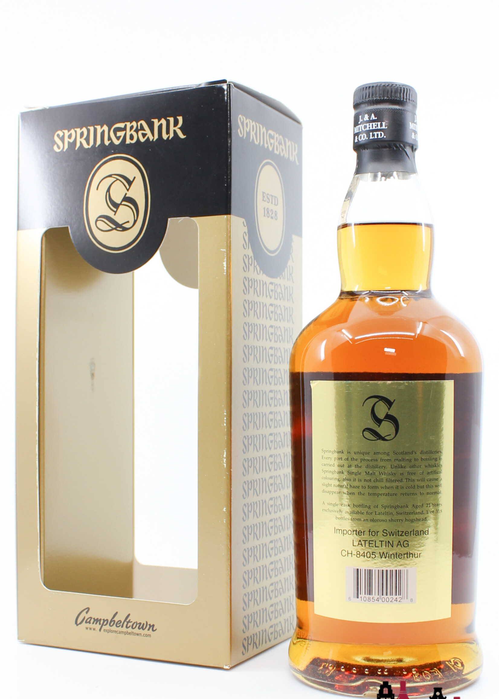 Springbank Springbank 21 Years Old 1995 2016 - Limited Edition - Lateltin AG, Winterthur Switzerland - Black/Gold Edition 47.9% (1 Of 318)