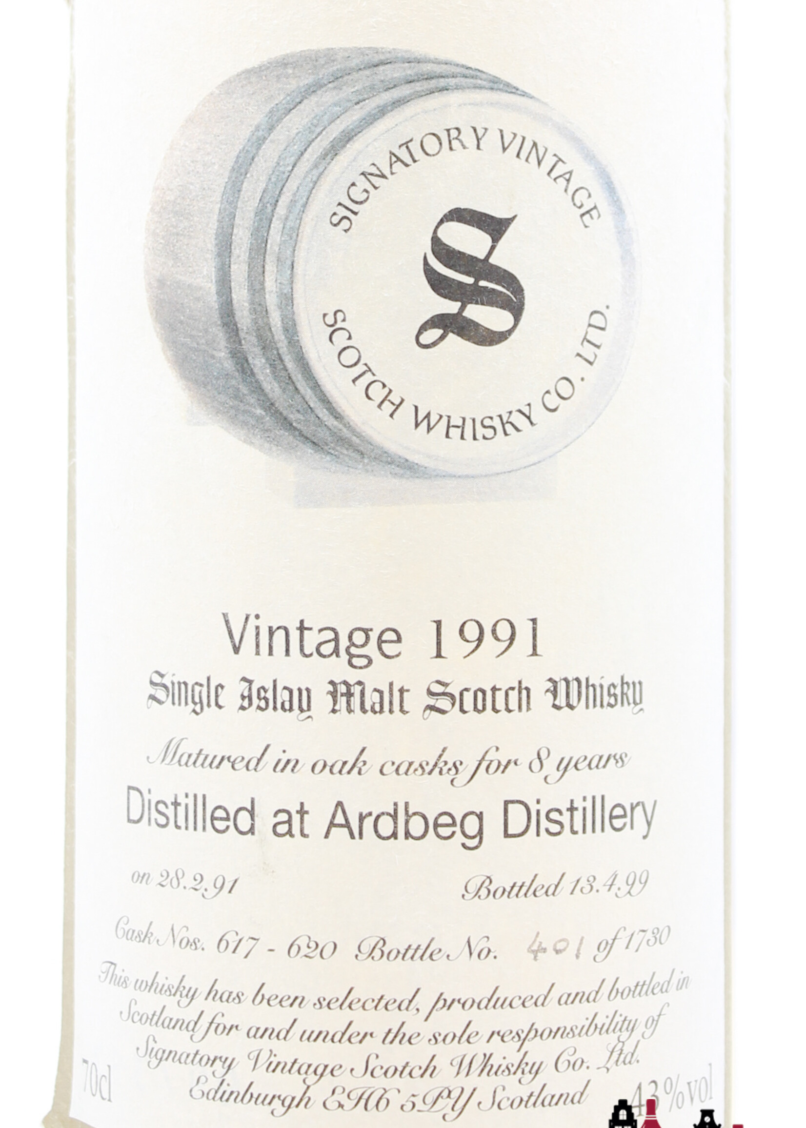 Ardbeg Ardbeg 8 Years Old 1991 1999 - Cask 617 & 620 - Signatory Vintage 43% (1 of 1730)
