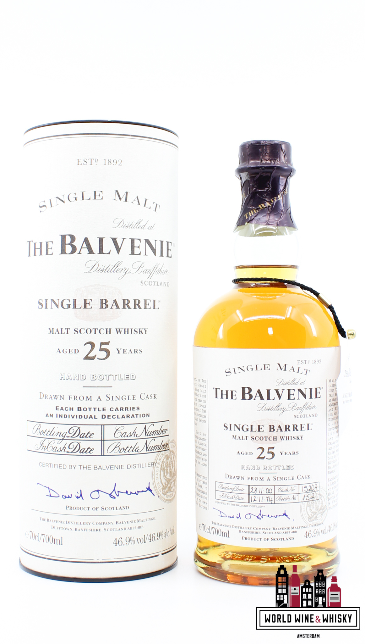 The Balvenie 25 Years Old 1974 2000 - Single Barrel Hand Bottled - Cask  15209 46.9%