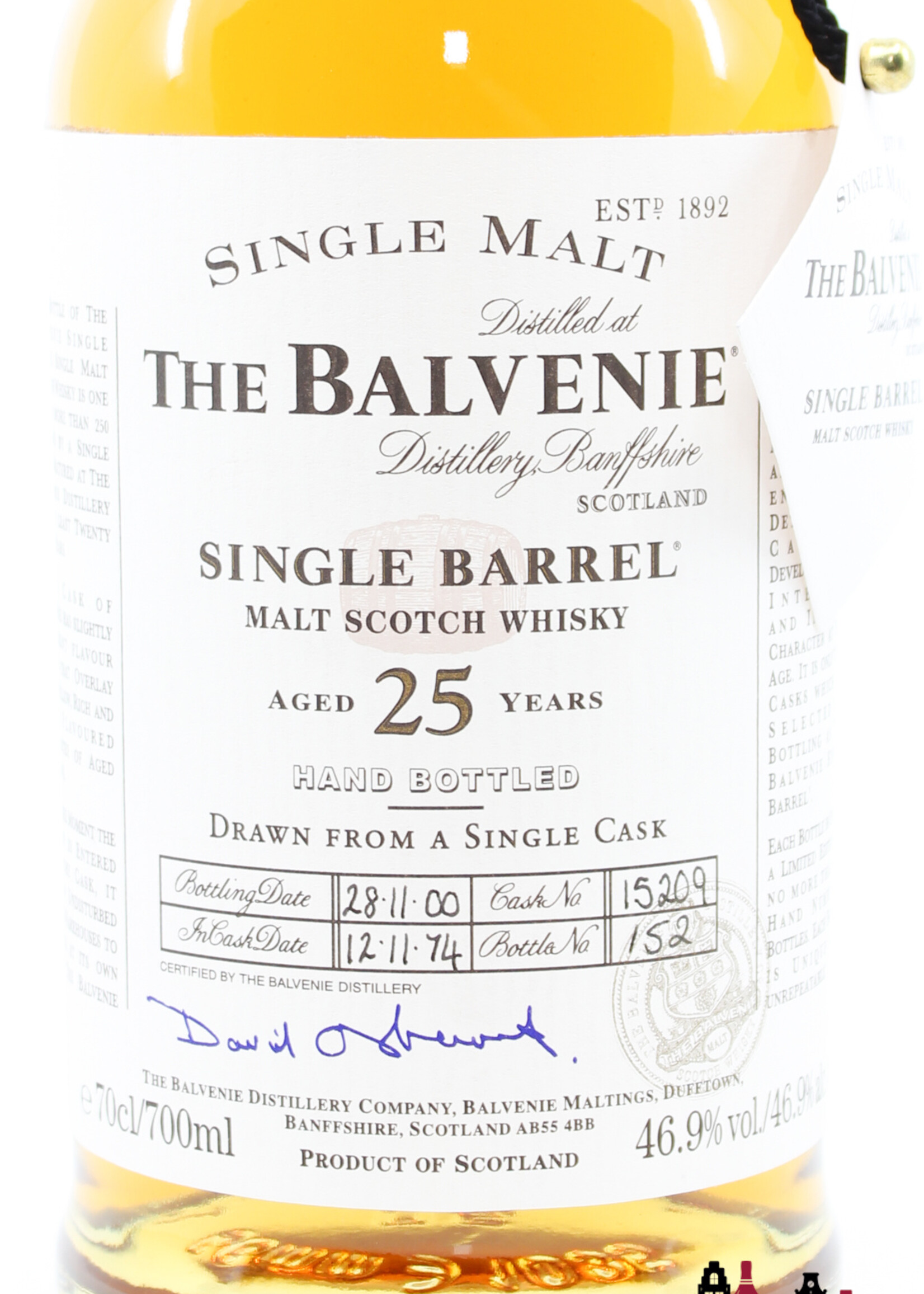 Balvenie The Balvenie 25 Years Old 1974 2000 - Single Barrel Hand Bottled - Cask 15209 46.9%