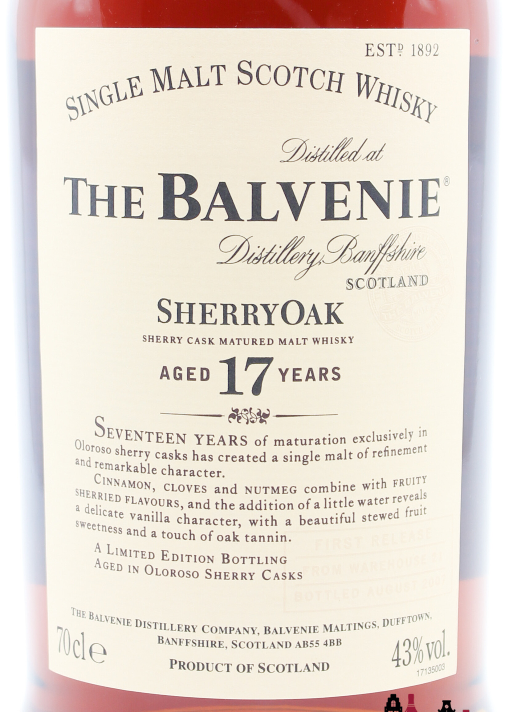 Balvenie The Balvenie 17 Years Old 2007 - SherryOak - Fist Edition Release - Warehouse 21 43%