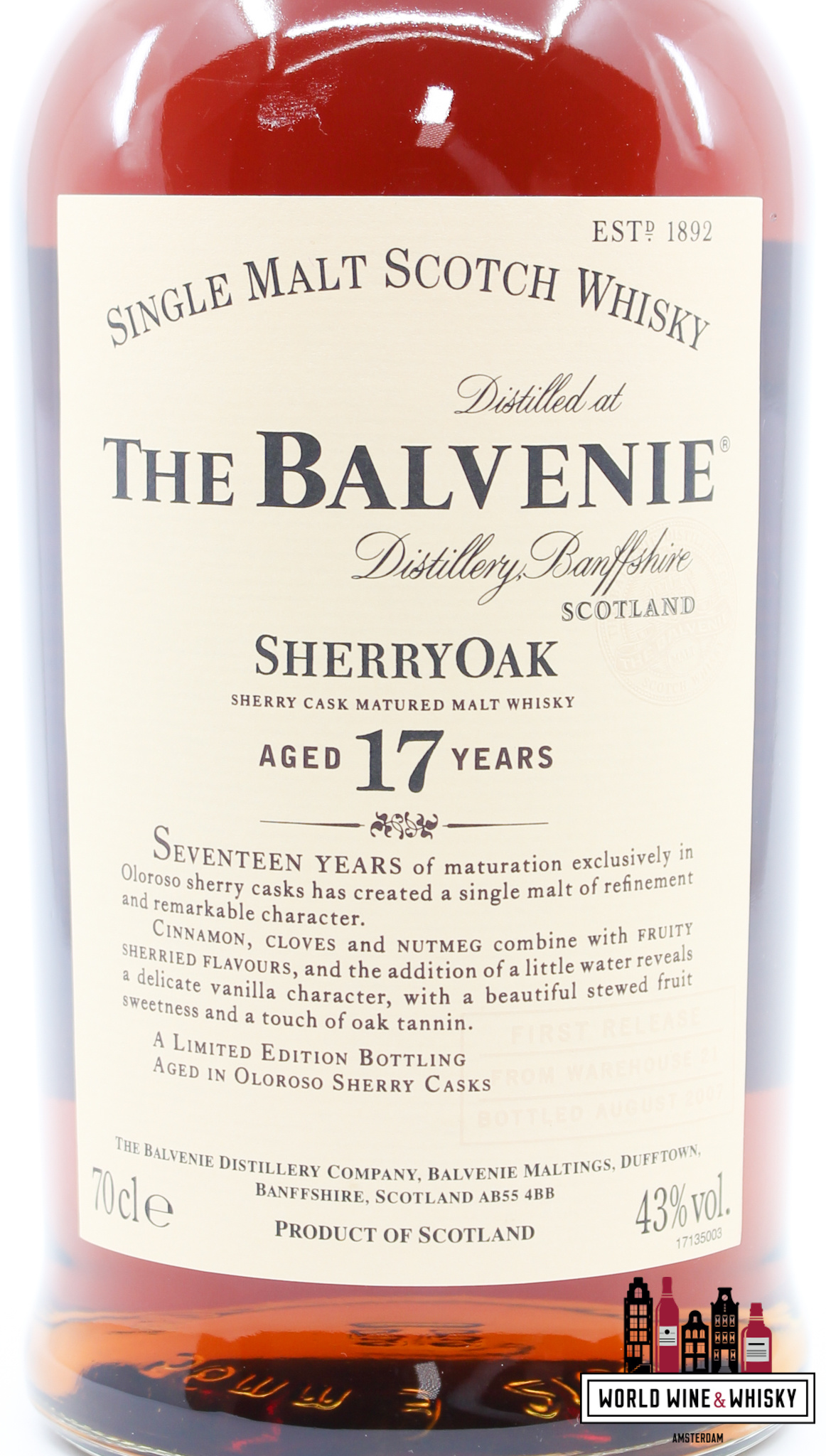 Balvenie The Balvenie 17 Years Old 2007 - SherryOak - Fist Edition Release - Warehouse 21 43%