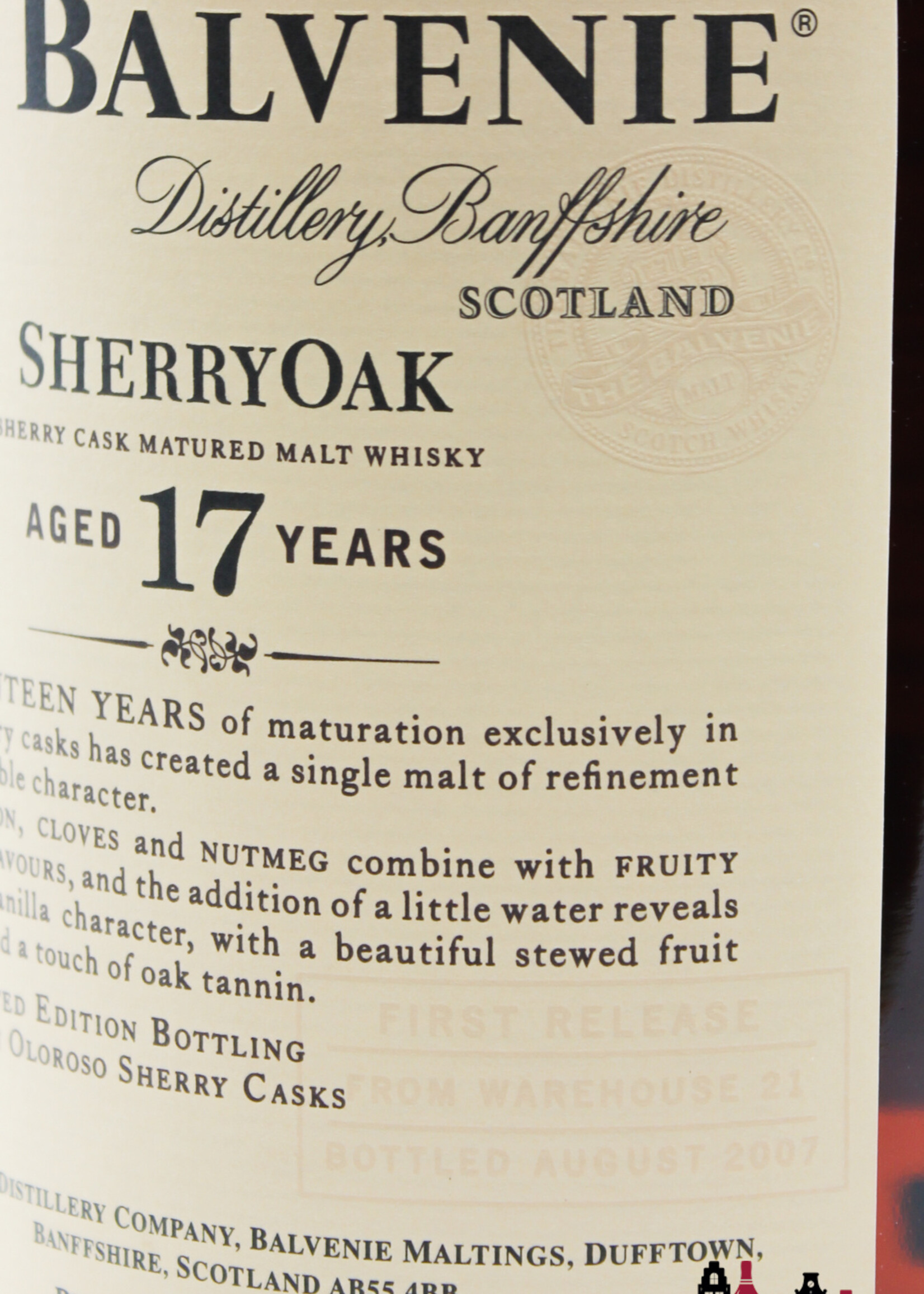 Balvenie The Balvenie 17 Years Old 2007 - SherryOak - Fist Edition Release - Warehouse 21 43%