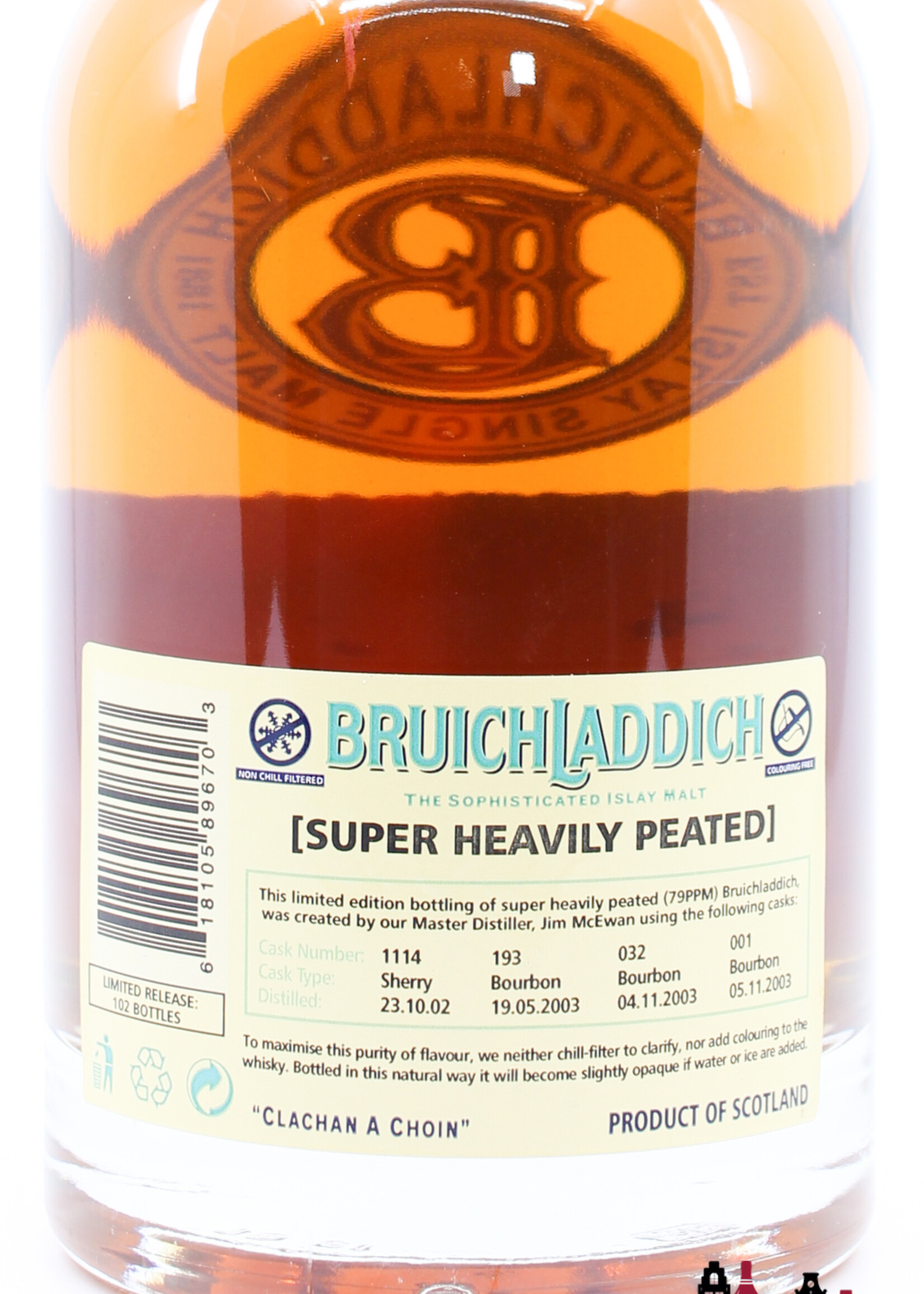 Bruichladdich Bruichladdich 2003 2009 - Super Heavily Peated (79PPM) - Cask 1114, 193, 032 & 001 46% (1 of 102)