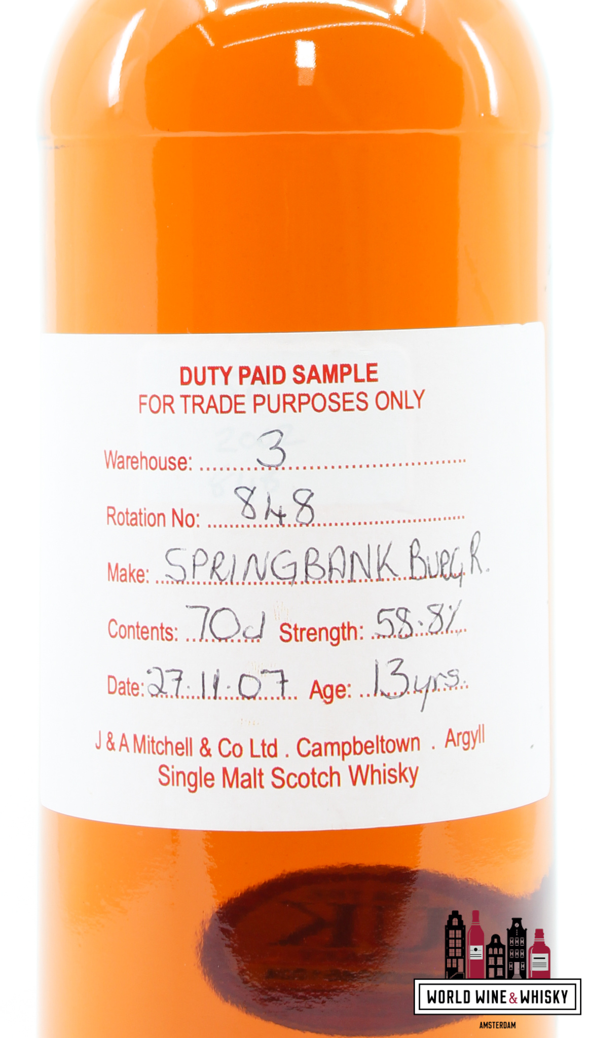 Springbank Springbank 13 Years Old 2007 2021 -  Duty Paid Sample - For Trade Purposes Only - Warehouse 3 - Rotation 848 58.8%