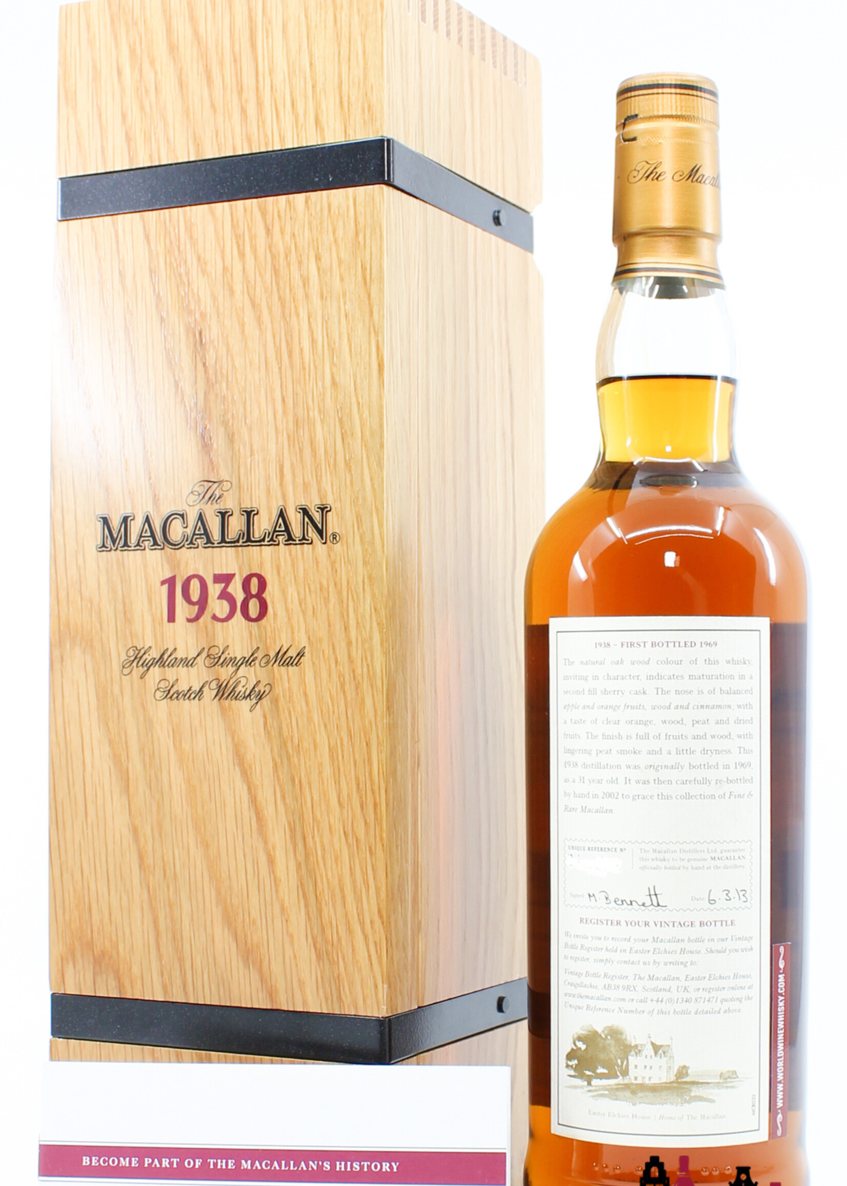 The Macallan Macallan 31 Years Old 1938 1969 - Fine & Rare (Re-Bottled 2002) 43% (in luxury wooden case)