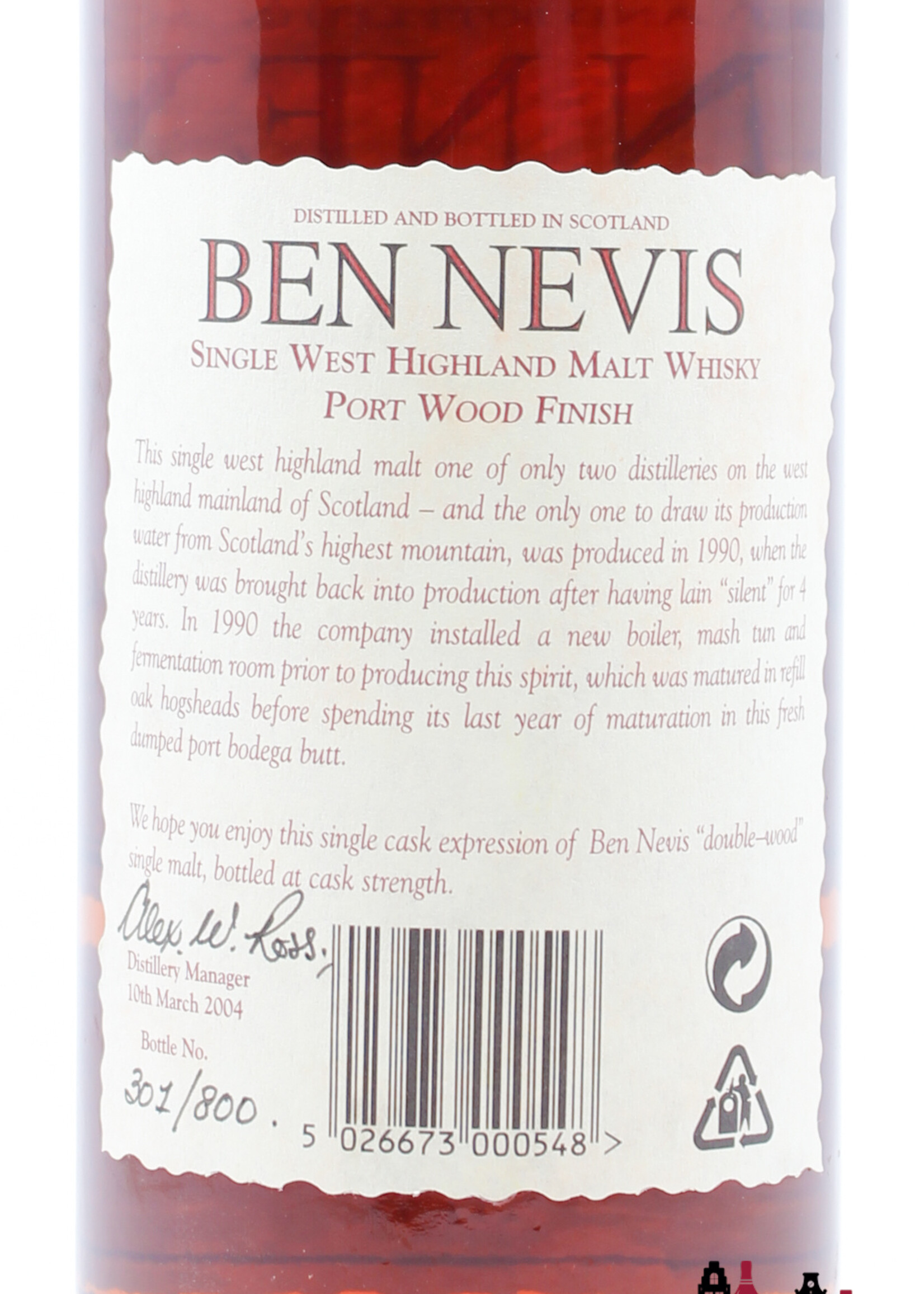 Ben Nevis Ben Nevis 13 Years Old 1990 2004 - Port Wood Finish 61.6% (1 of 800)