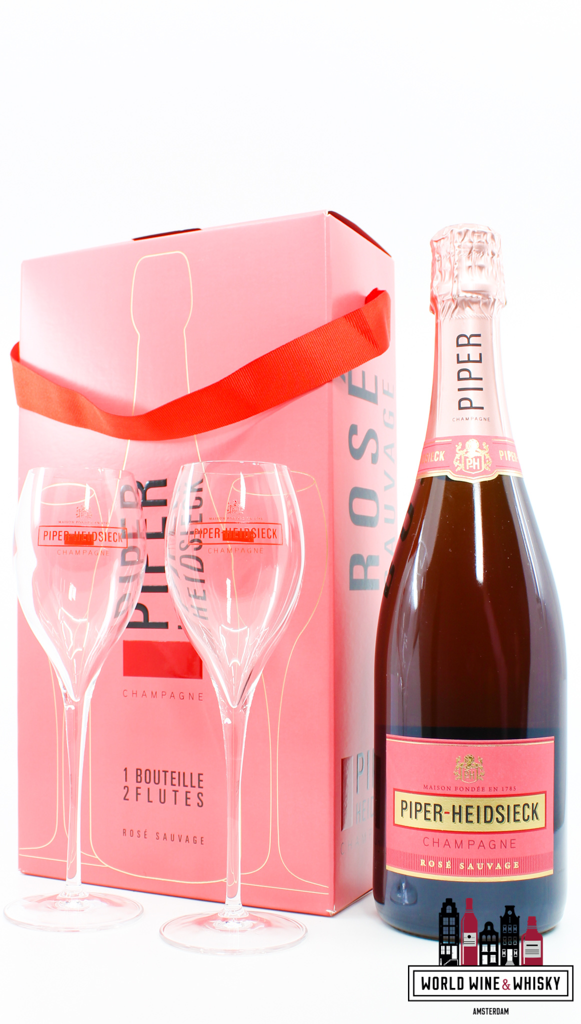 Piper-Heidsieck Piper-Heidsieck Champagne Brut Rosé Sauvage - in giftpack with two flutes glases