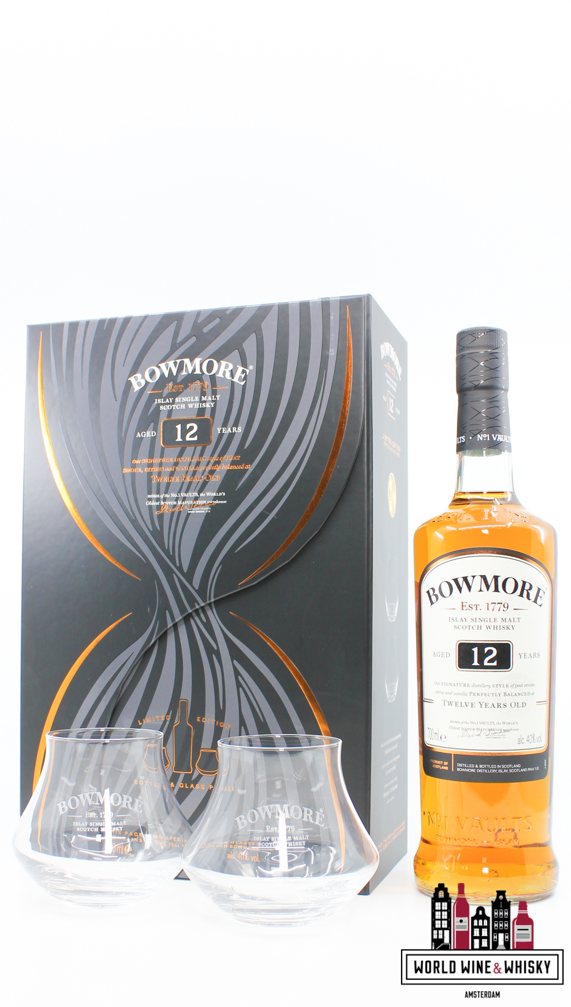 Bowmore Bowmore 12 Years Old - Giftpack / Giftbox incl. two special edition glasses 40%