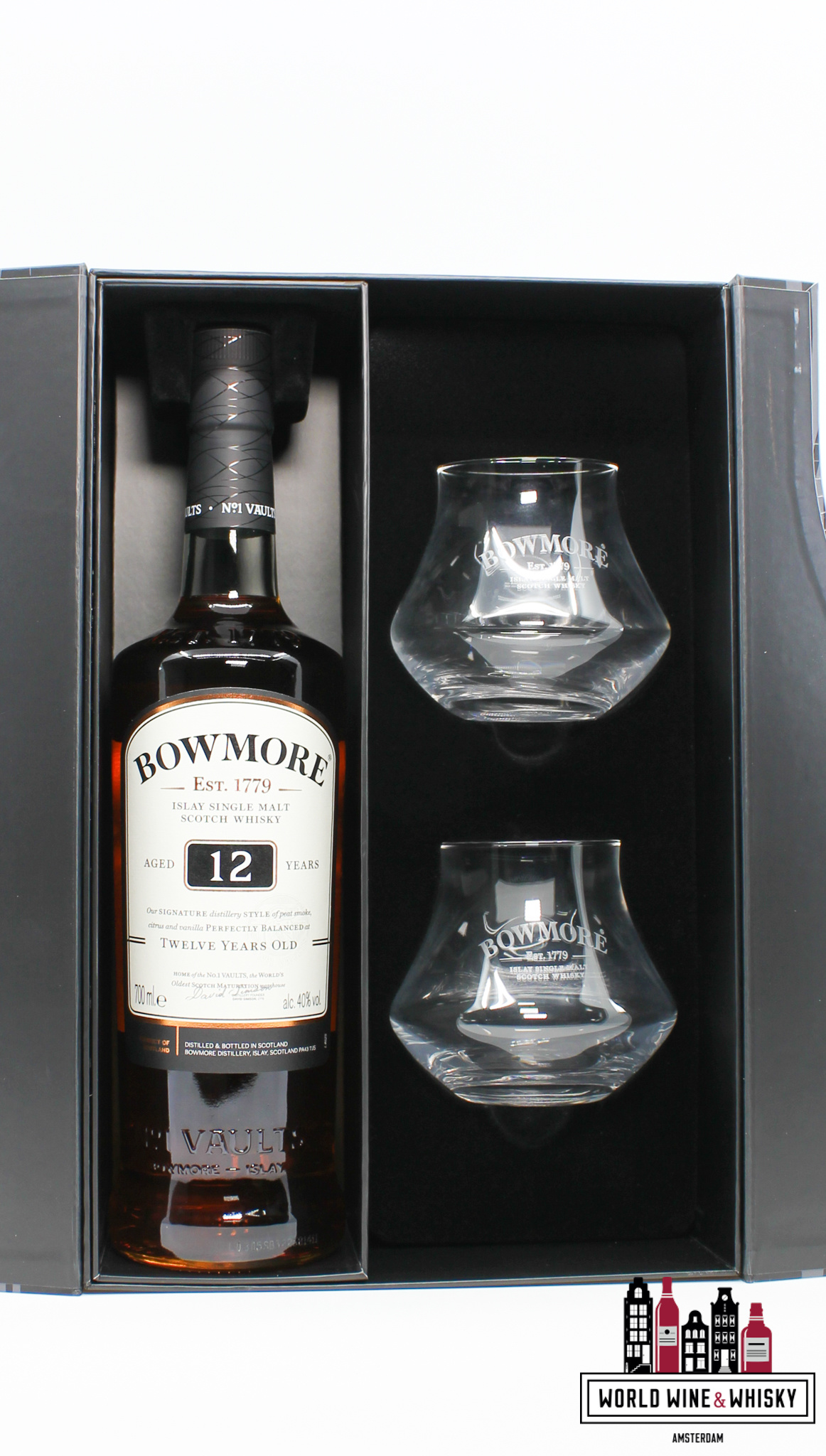 Bowmore Bowmore 12 Years Old - Giftpack / Giftbox incl. two special edition glasses 40%