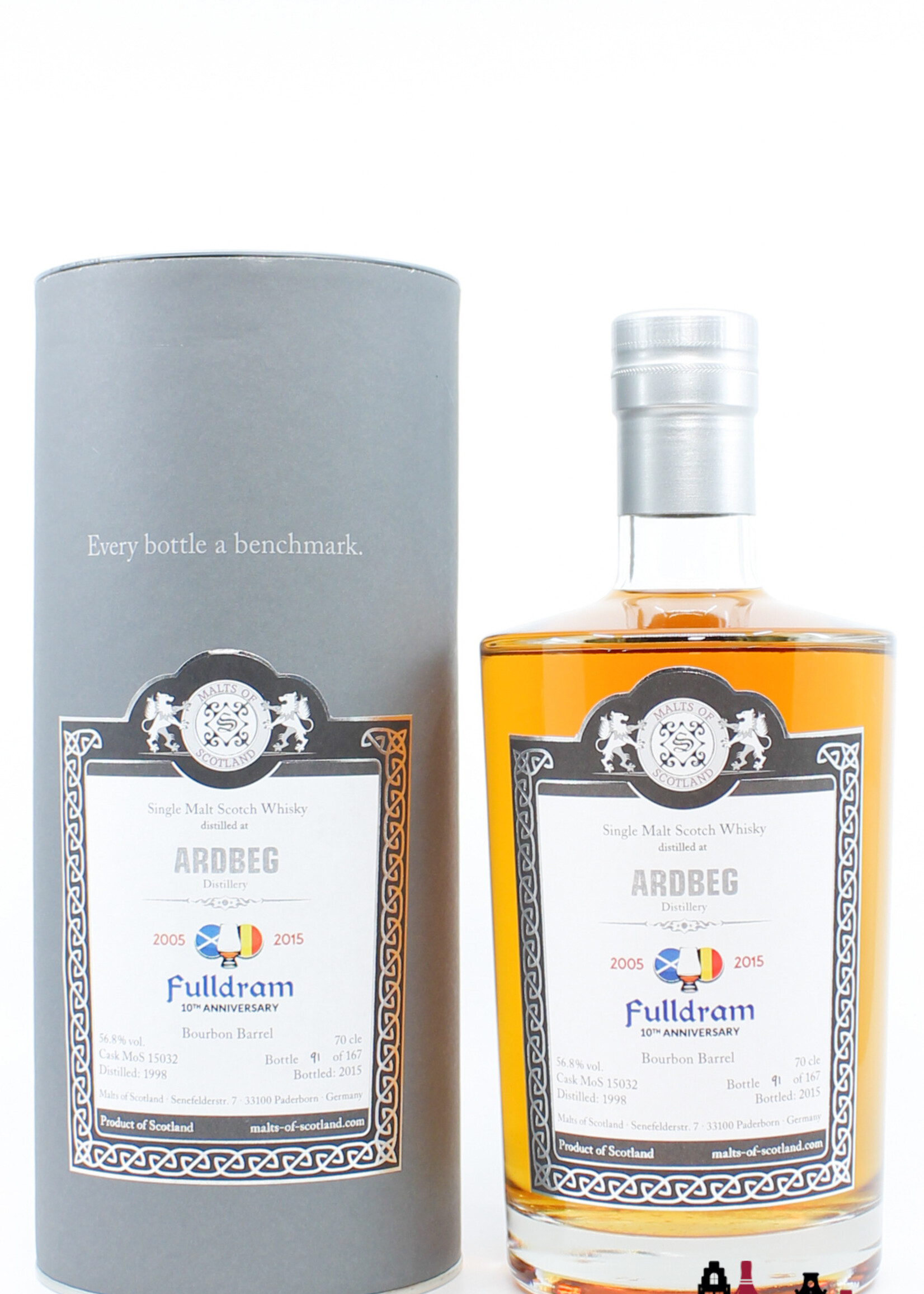 Ardbeg Ardbeg 1998 2015 - Cask 15032 - Malts of Scotland - Fulldram 10th Anniversary 56.8% (1 of 167)