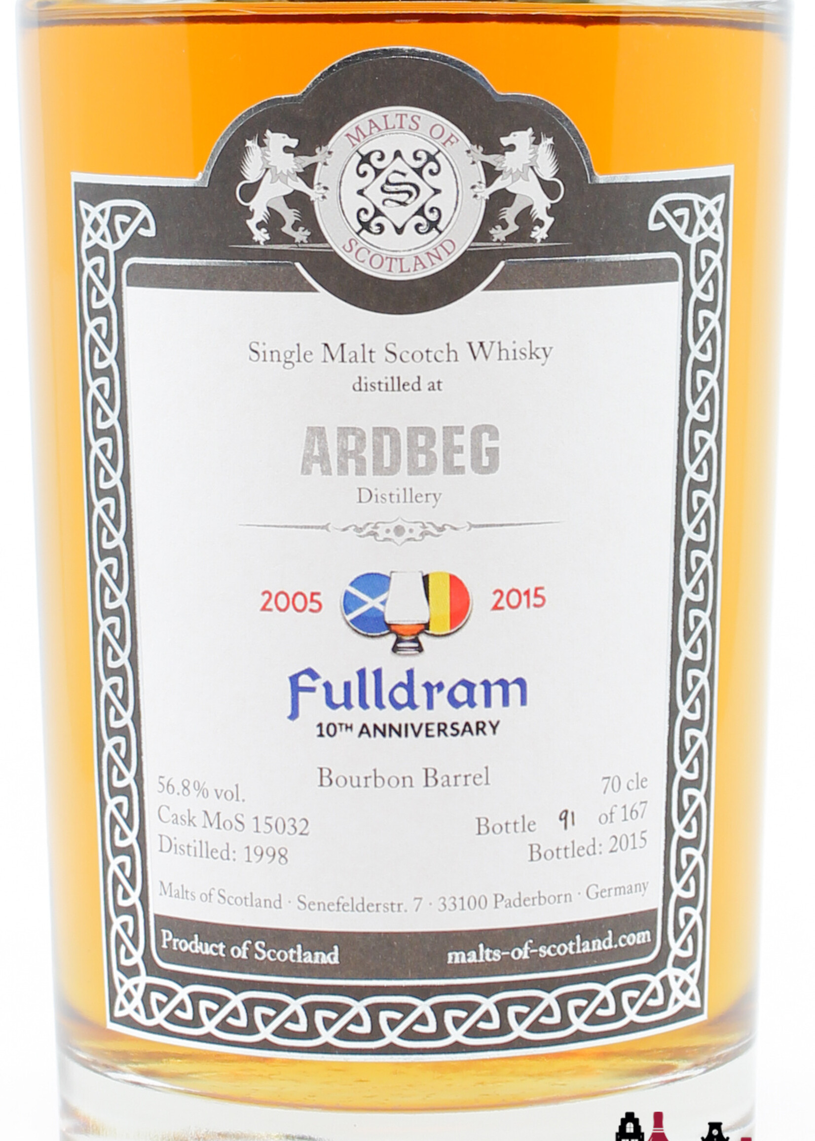 Ardbeg Ardbeg 1998 2015 - Cask 15032 - Malts of Scotland - Fulldram 10th Anniversary 56.8% (1 of 167)