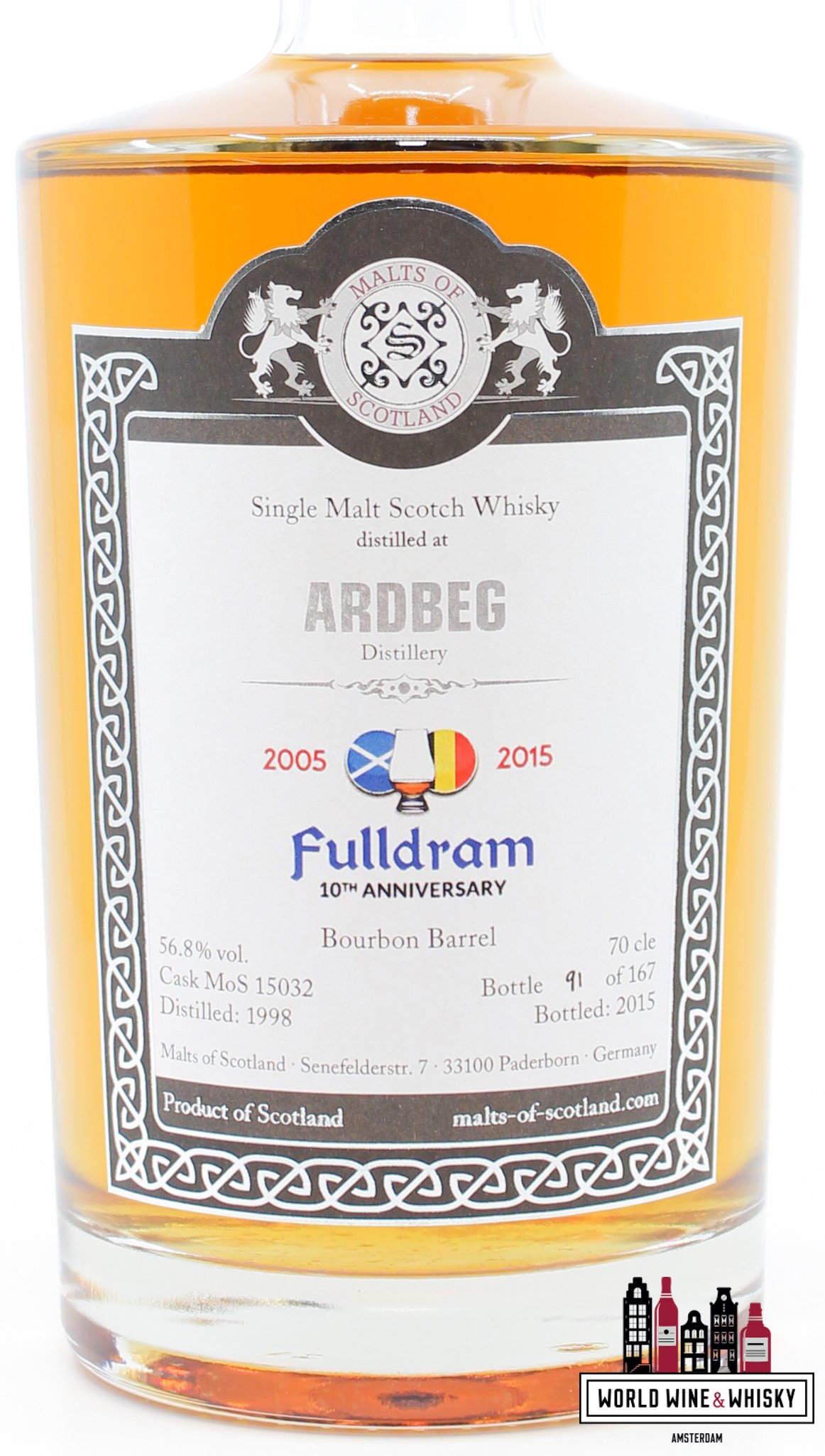 Ardbeg Ardbeg 1998 2015 - Cask 15032 - Malts of Scotland - Fulldram 10th Anniversary 56.8% (1 of 167)