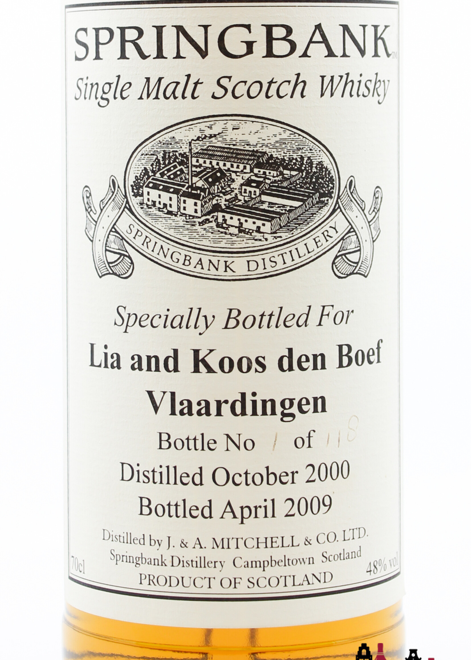 Springbank Springbank 8 Years Old 2000 2009 - Private Bottling - Lia and Koos den Boef, Vlaardingen 48% (1 of 118)
