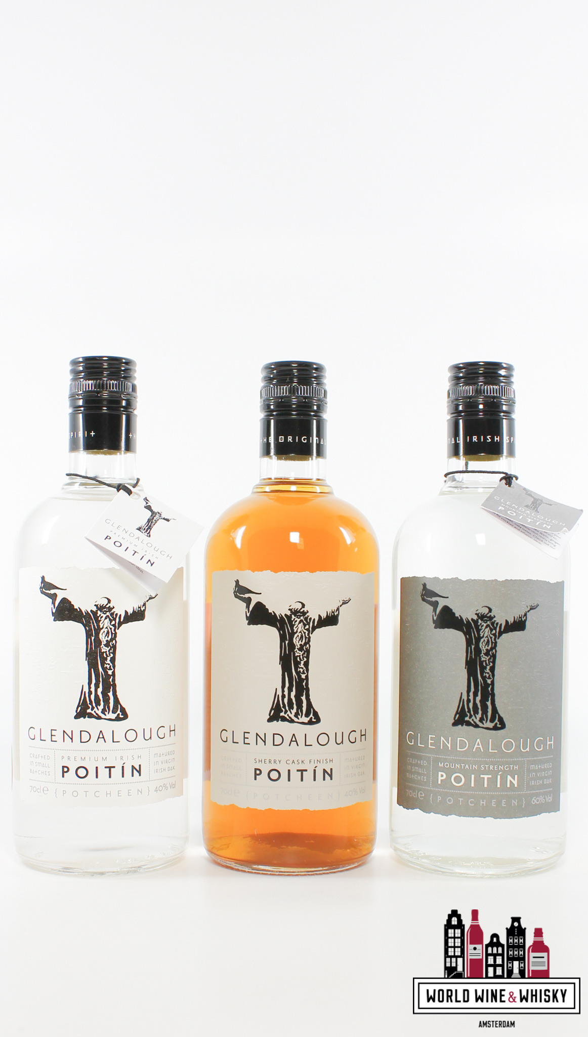 Glendalough Glendalough Poitín - Premium Irish, Sherry Cask Finish & Mountain Strength - set of 3 bottles