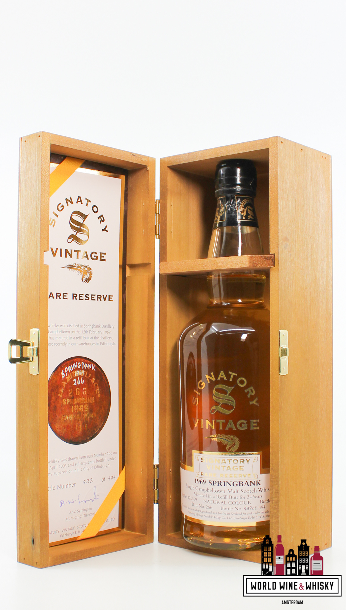 Springbank Springbank 34 Years Old 1969 2003 - Rare Reserve - Signatory Vintage - Cask 266 56.7% (1 of 494)