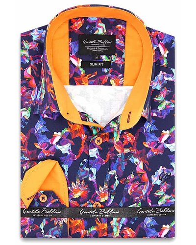 Gentili Bellini Heren Overhemd - Luxury Design Satin - Blauw / Oranje