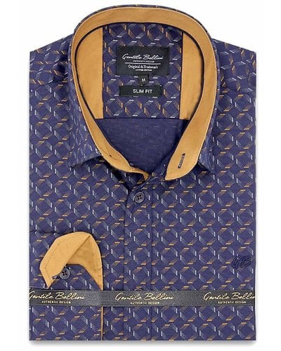 Gentili Bellini Heren Overhemd - Dotted Shapes - Blauw