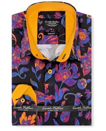 Gentili Bellini Camisa Clasica Hombre - Luxury Design Satin - Azul / Naranja