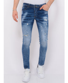 Local Fanatic Paint Splatter Ripped Jeans Men’s - Slim Fit -1079- Blue