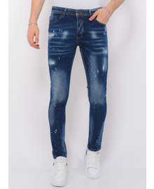 Local Fanatic Men's Paint Splatter Jeans - Slim Fit -1077- Blue