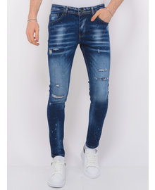 Local Fanatic Paint Splatter Ripped Jeans Heren - Slim Fit -1075- Blauw