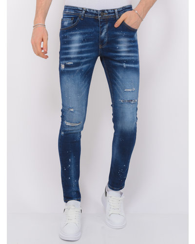 Local Fanatic Paint Splatter Ripped Jeans Hombre - Slim Fit -1075- Azul