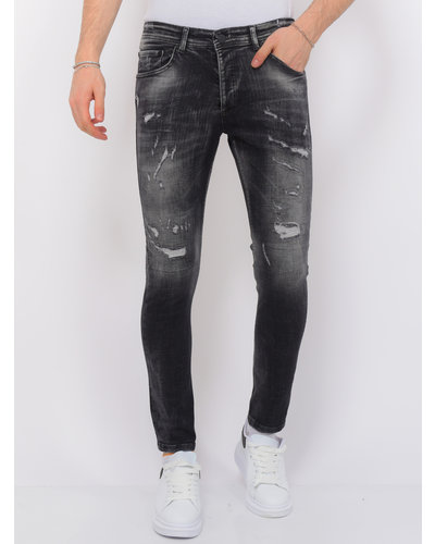 Local Fanatic Destroyed Jeans  with Paint Hombre - Slim Fit -1086- Negro