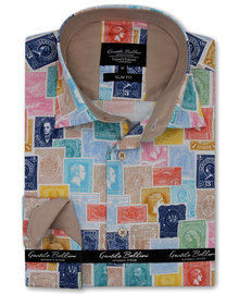Gentile Bellini Men's Shirt - Stamp Print - Blue