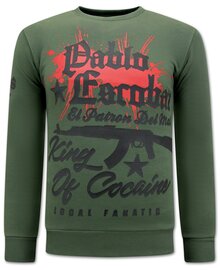 Local Fanatic Sweater Heren - The King Of Cocaine  Pablo Escobar - Groen