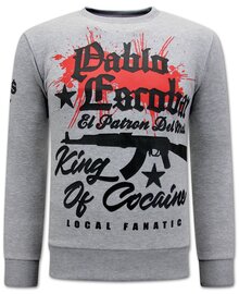 Local Fanatic Sweatshirt Men - The King Of Cocaine  Pablo Escobar – Grey