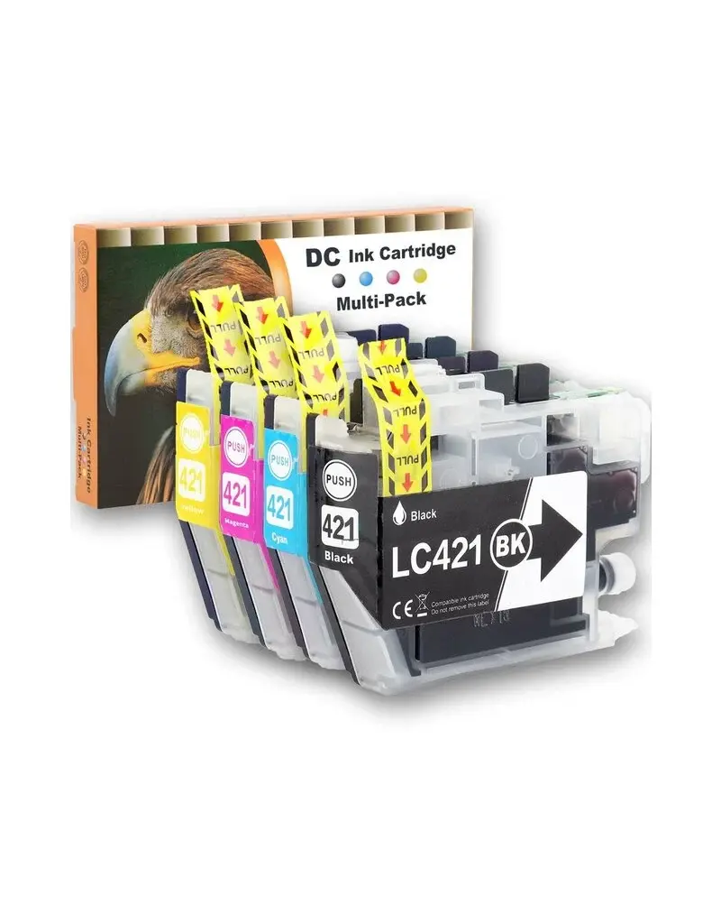 Hmerk Inktcartridges Multipack voor Brother LC421XL - 4stuks - Zwart/geel/rood/blauw | Geschikt voor Brother DCP-J1050DW - MFC-J1010DW - DCP-J1140DW - Inkt - cartridge - patroon -