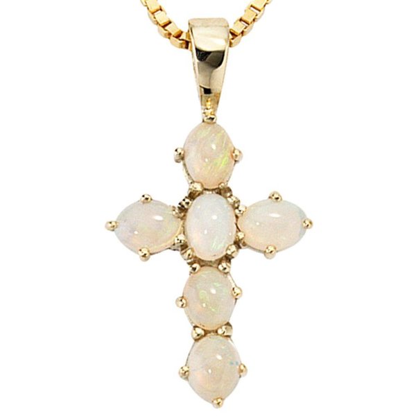  Opal Anhänger Kreuz, 585 Gelbgold